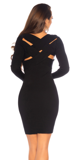 gebreide jurk met twist-detail rug zwart